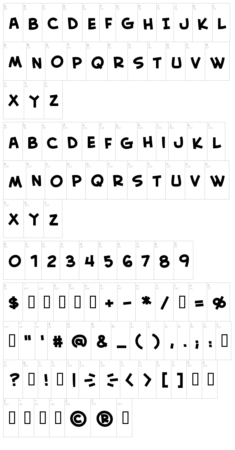 Creative Block BB font map