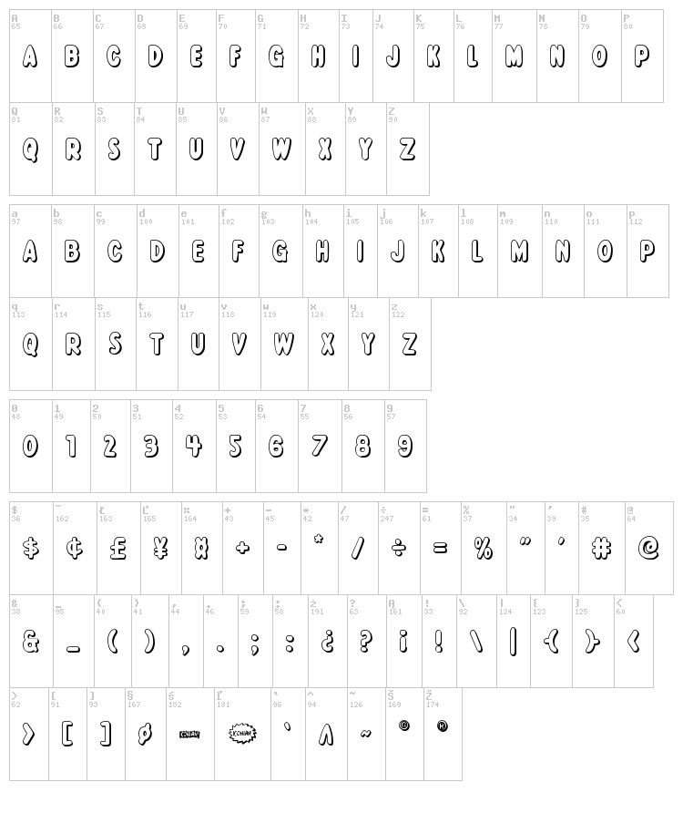 Excelsior Comics font map