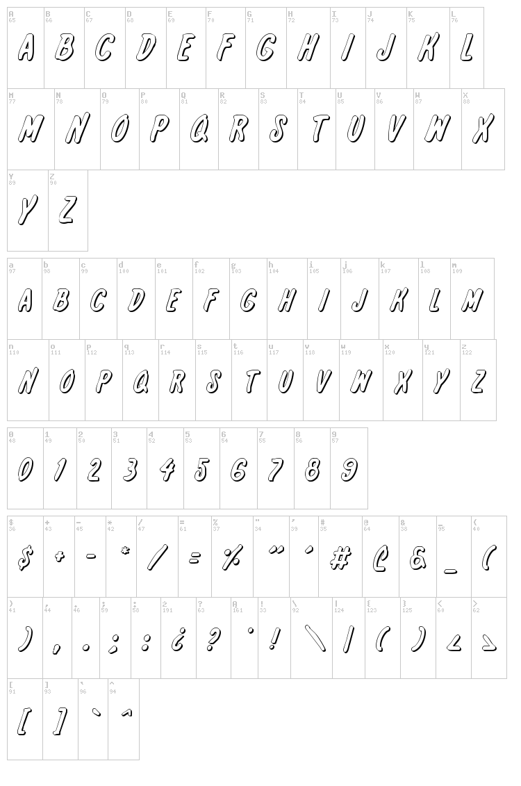 International Super Hero font map