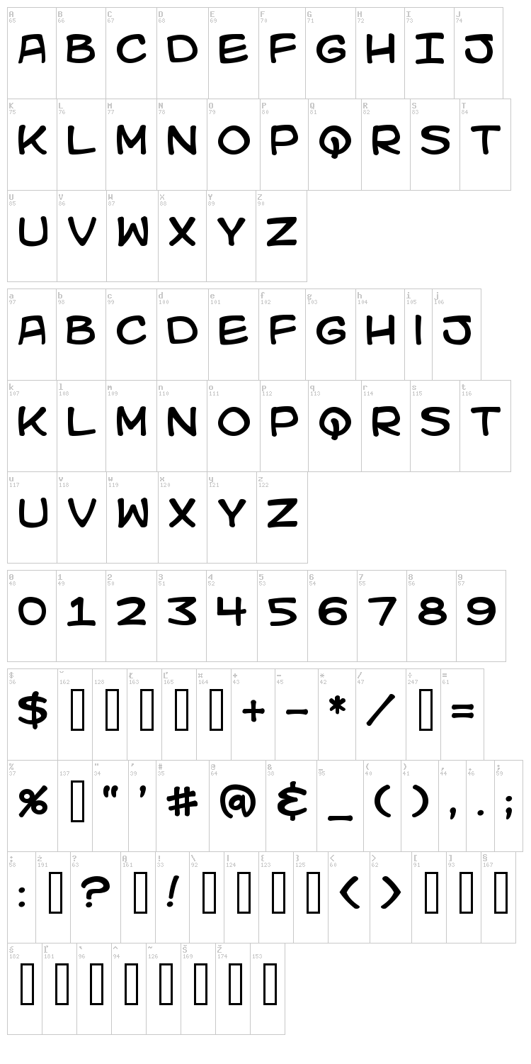 Kid Kosmic font map
