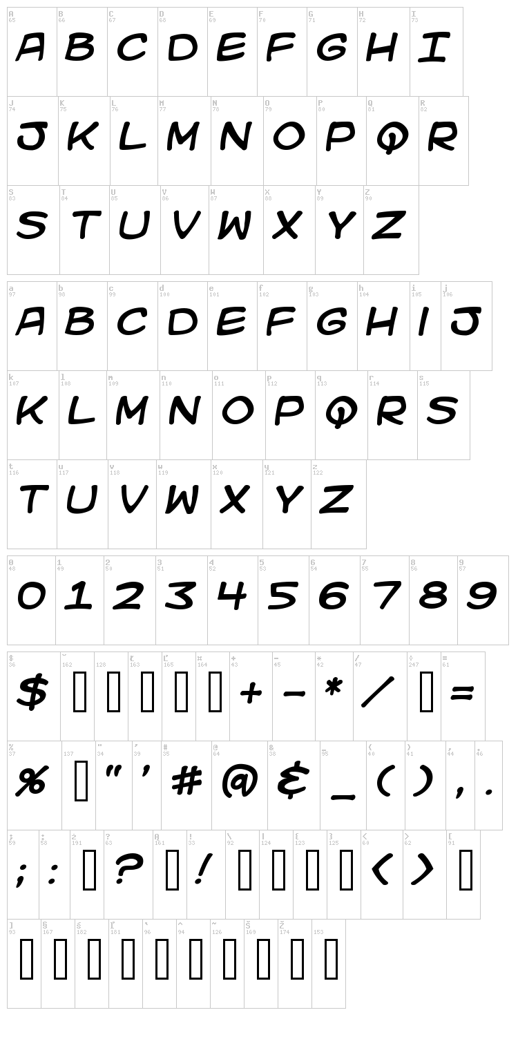 Kid Kosmic font map