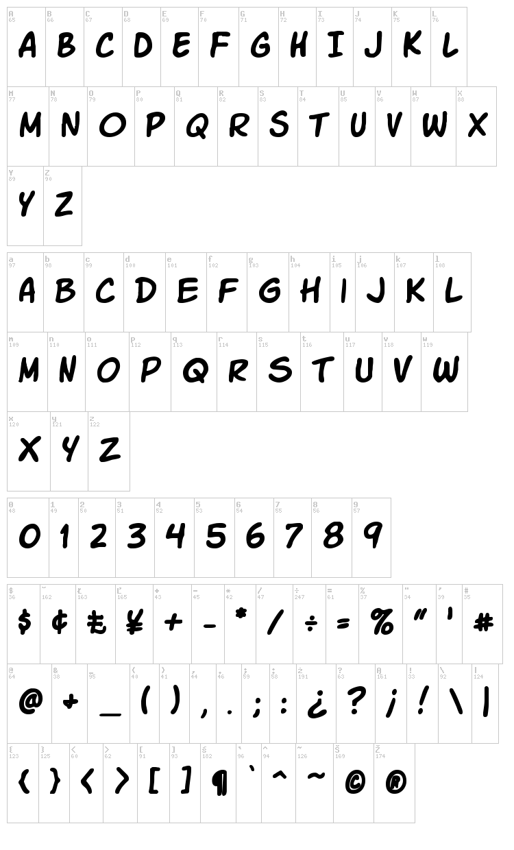 Komika Slick + Slim font map