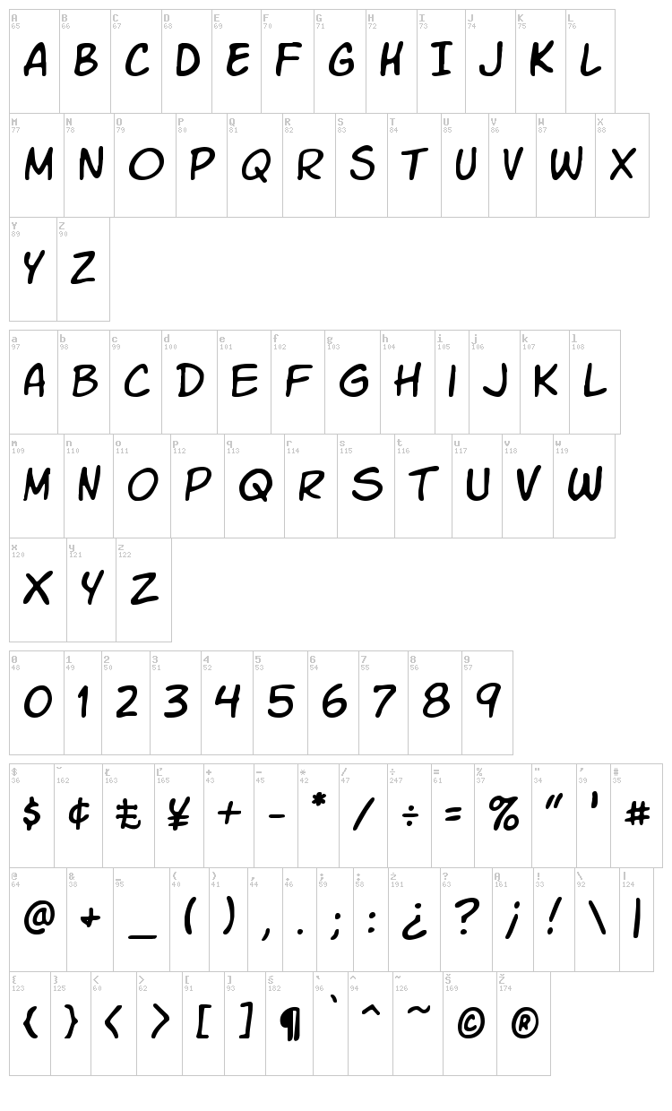 Komika Slick + Slim font map