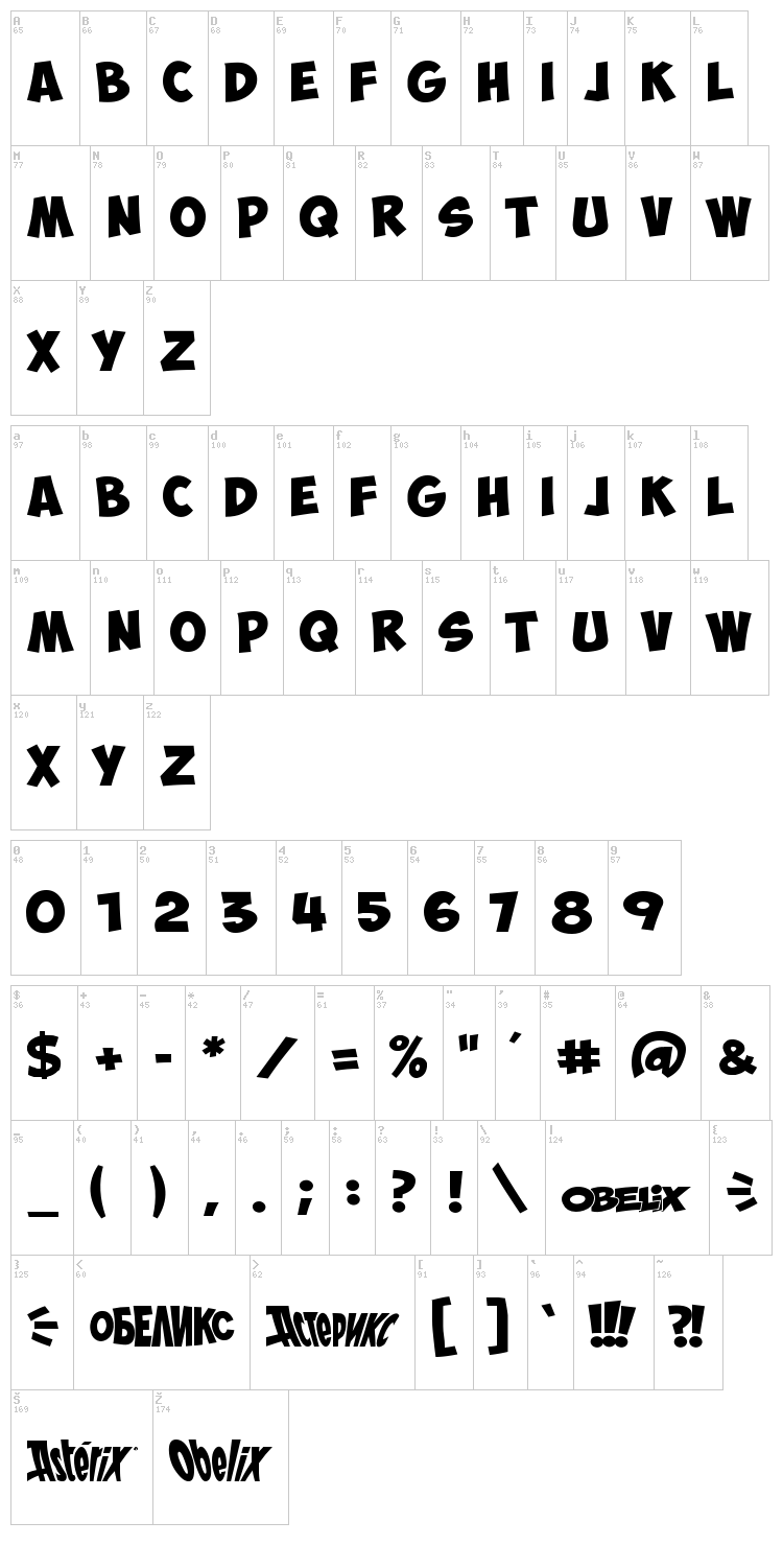 Obelix Pro font map