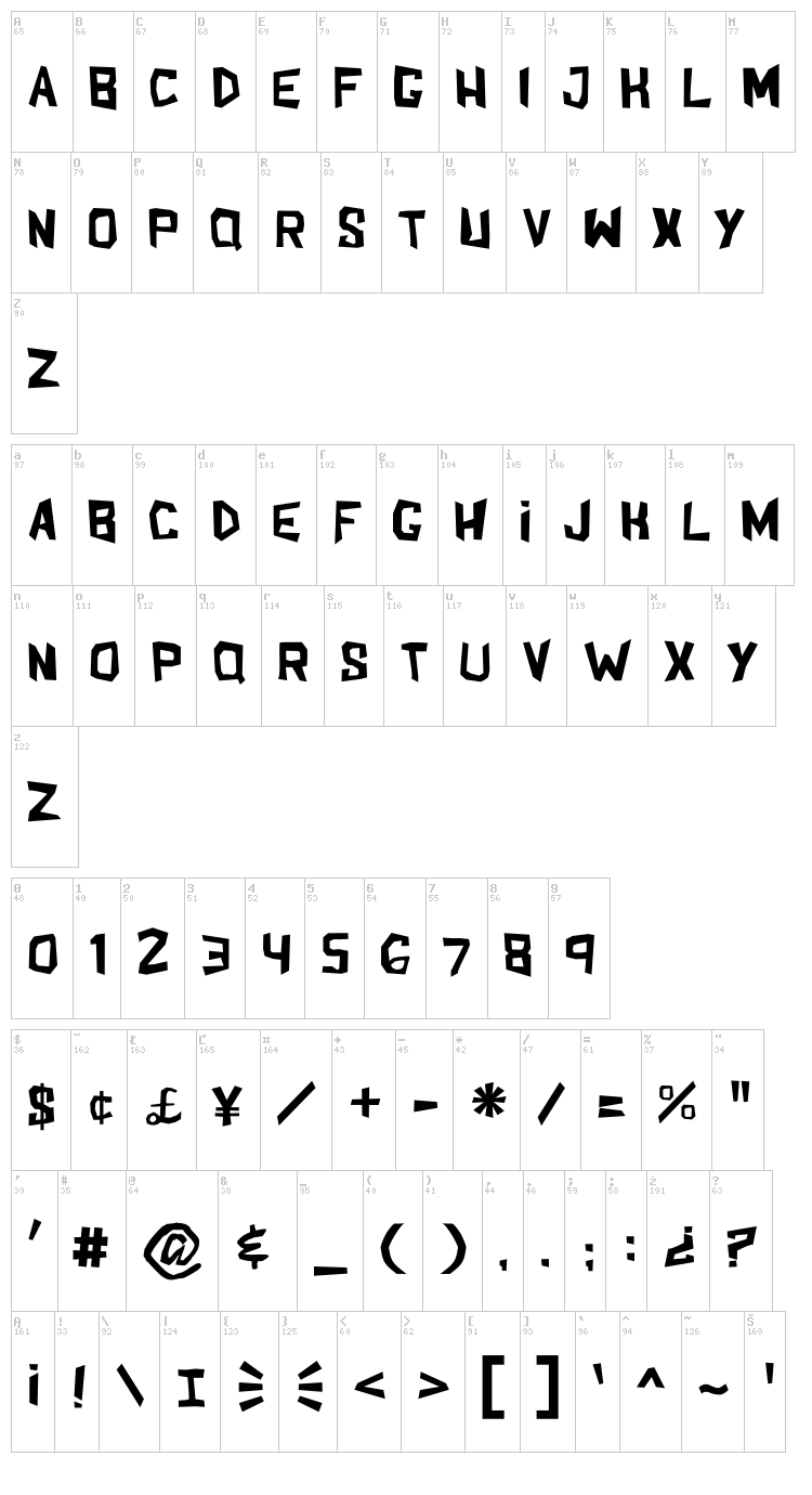 Shake And Bake font map