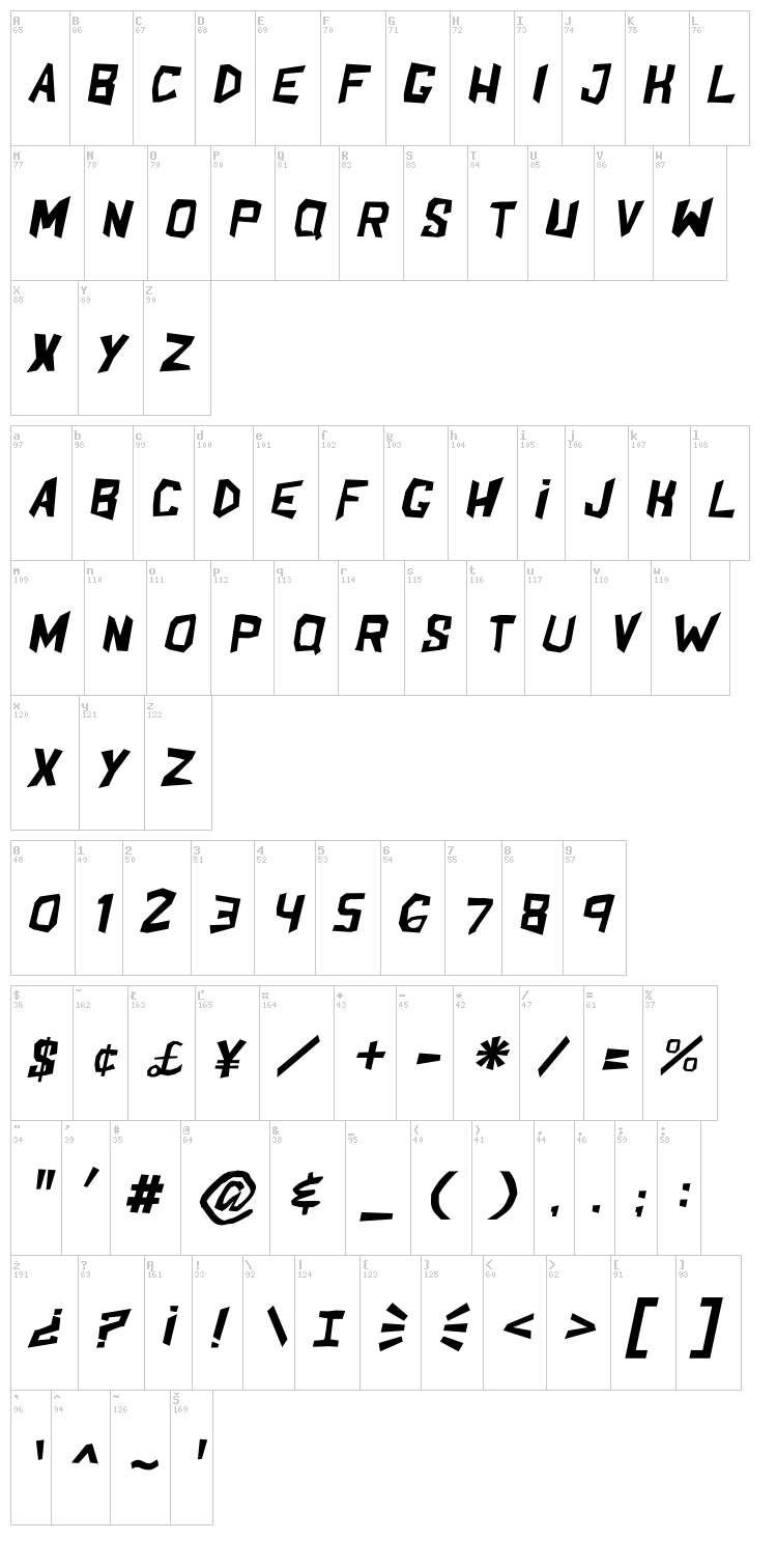 Shake And Bake font map