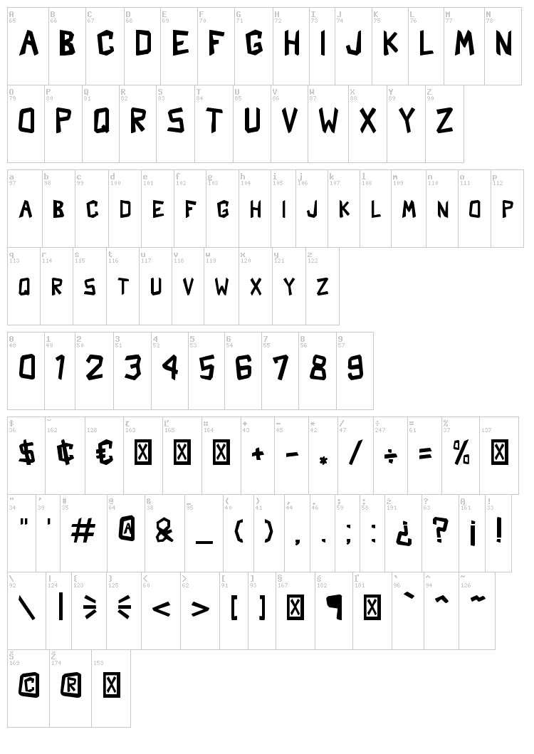 Shark Crash font map