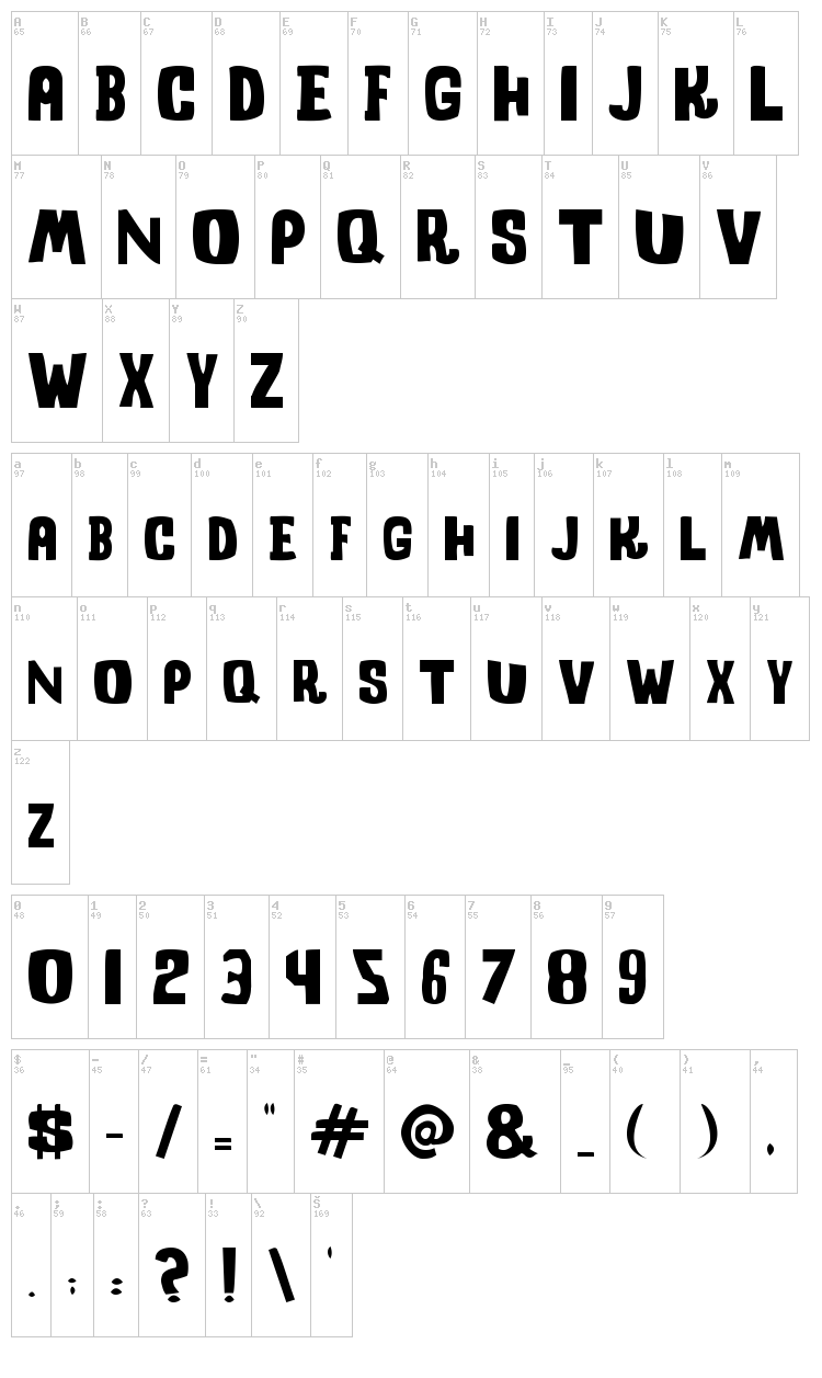 Shock Corridor font map