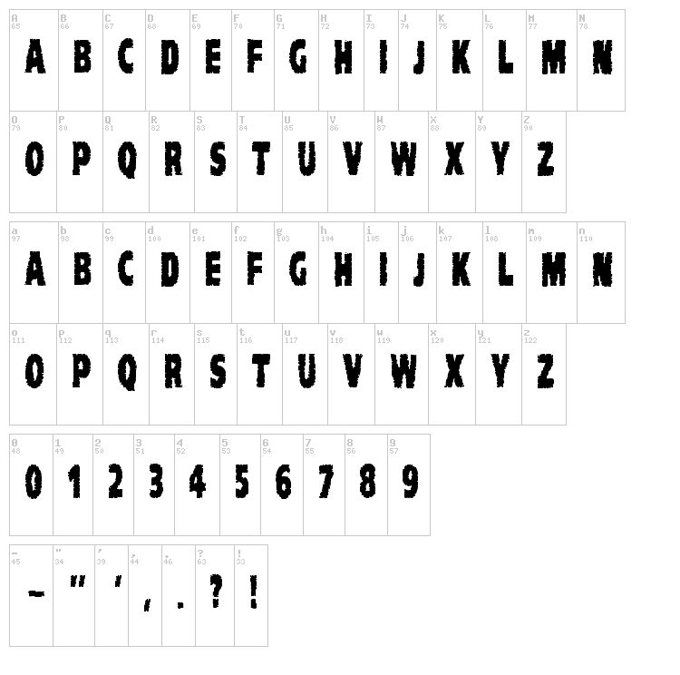 VTC Komika Head Liner font map