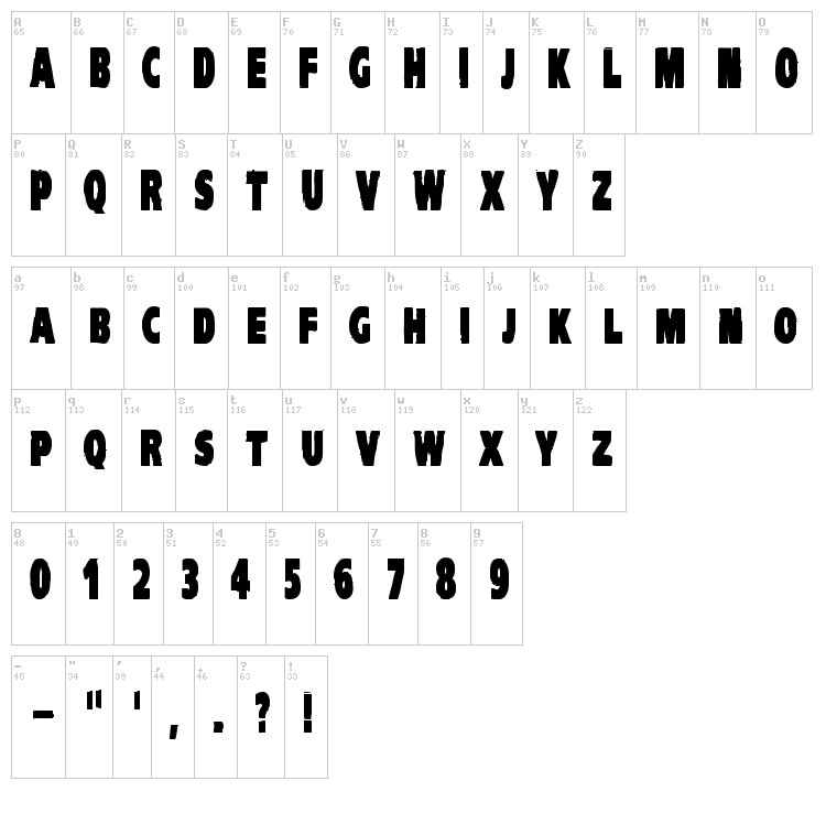 VTC Komika Head Liner font map