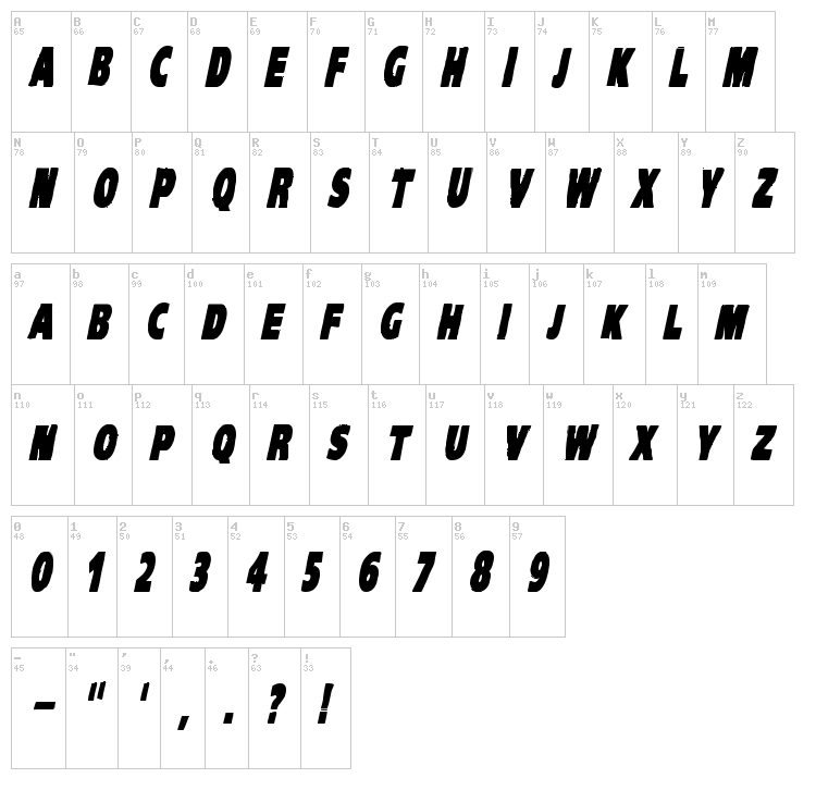 VTC Komika Head Liner font map