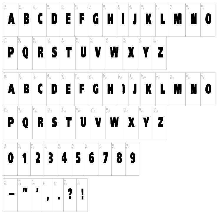 VTC Komika Head Liner font map
