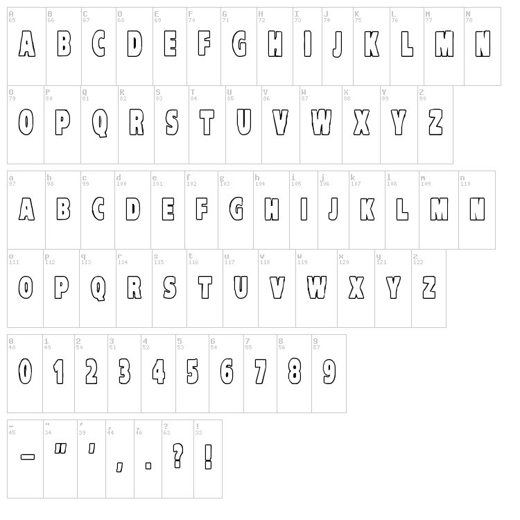 VTC Komika Head Liner font map
