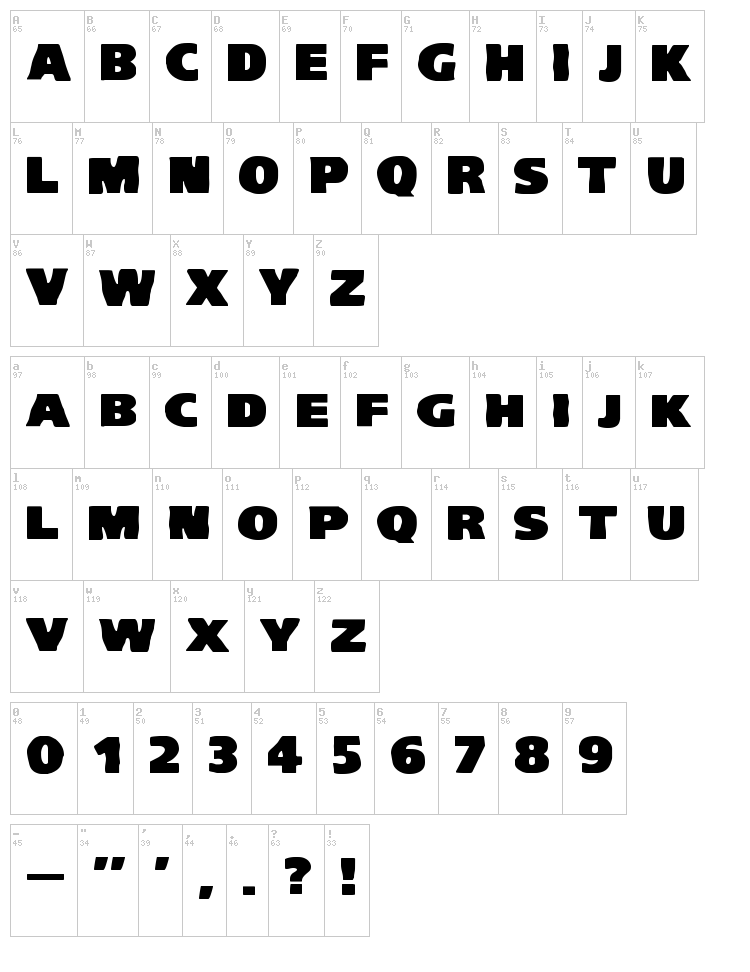 VTC Komika Head Liner font map