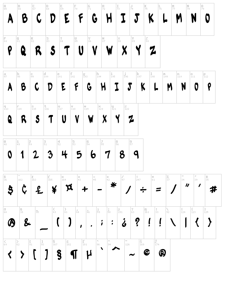 VTC Komik Skans font map