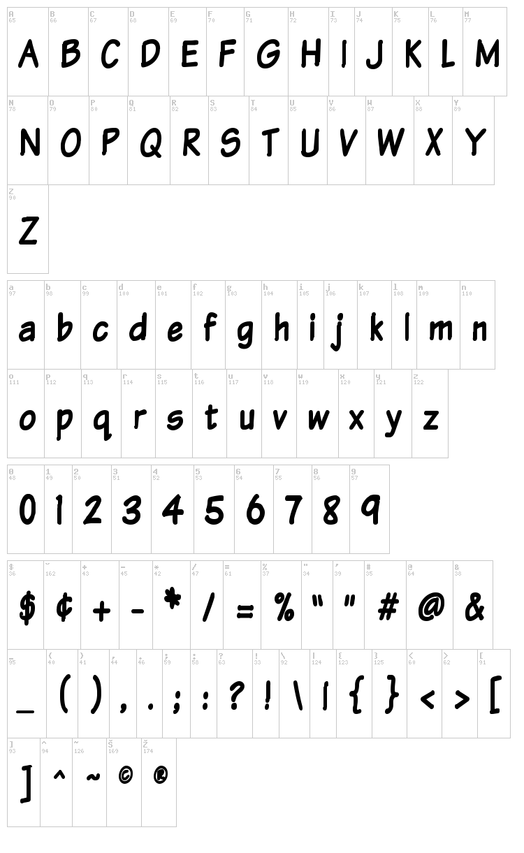VTC Sunday Komix font map