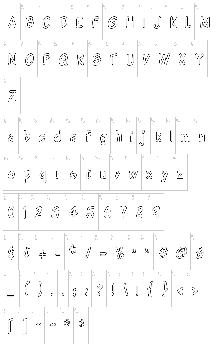 VTC Sunday Komix font map