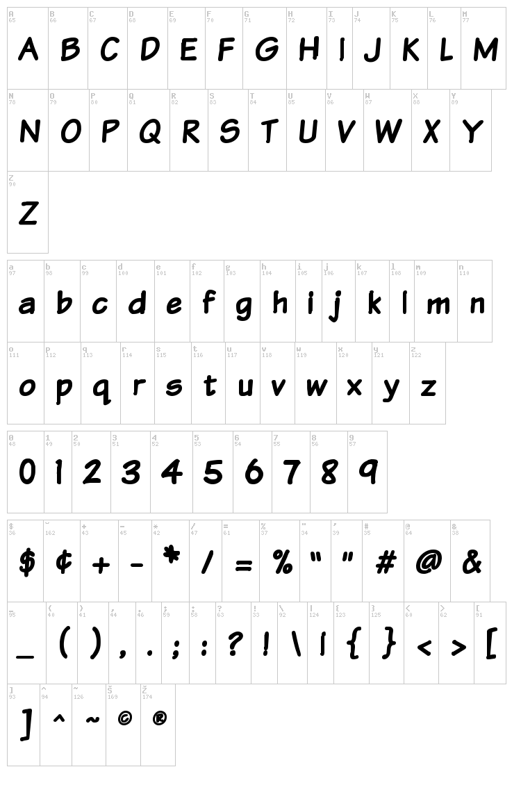 VTC Sunday Komix font map