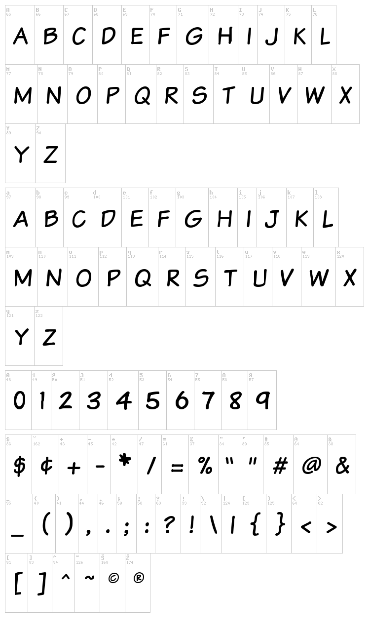 VTC Sunday Komix font map