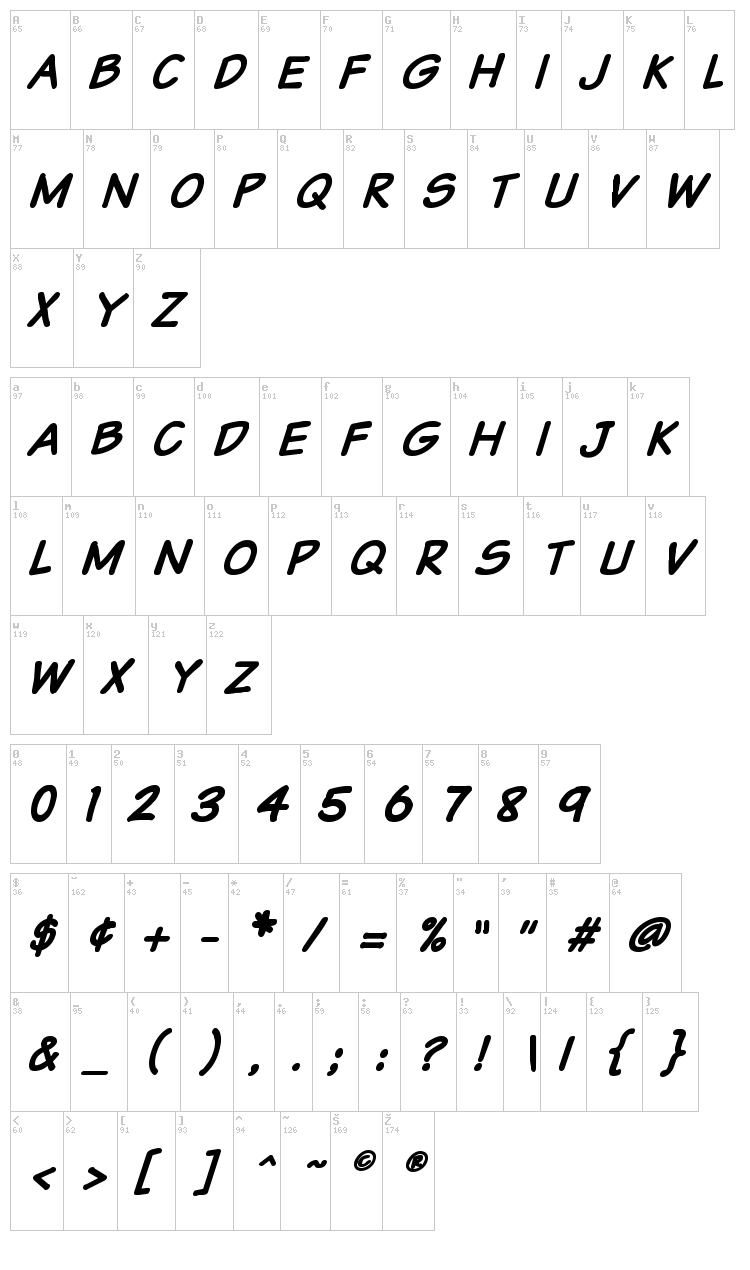 VTC Sunday Komix font map