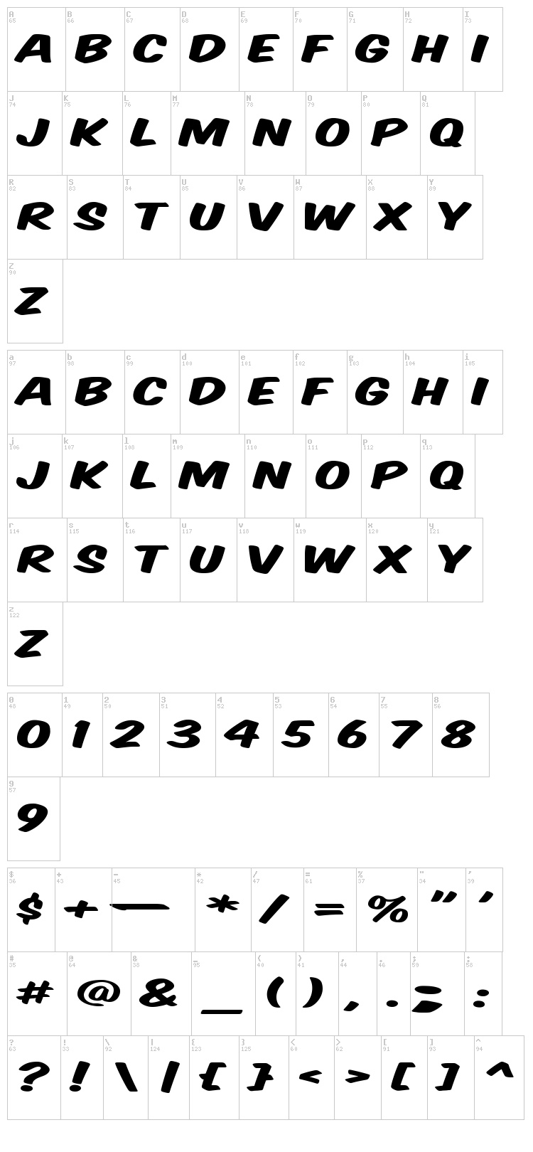 VTC Supermarket Sale font map