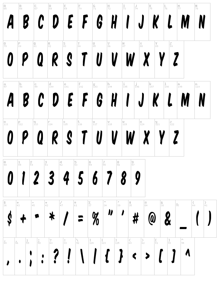 VTC Supermarket Sale font map