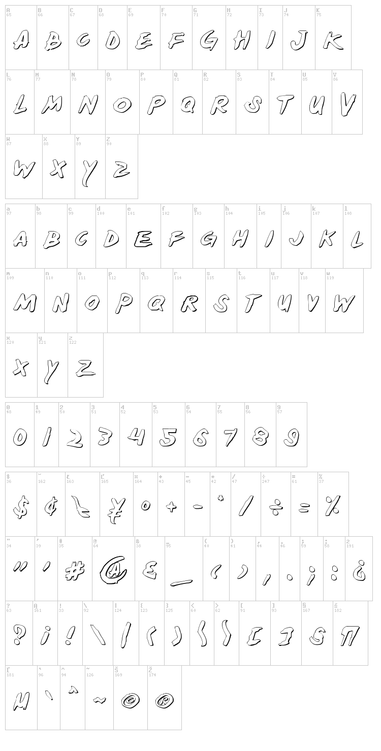 Yellow Jacket font map