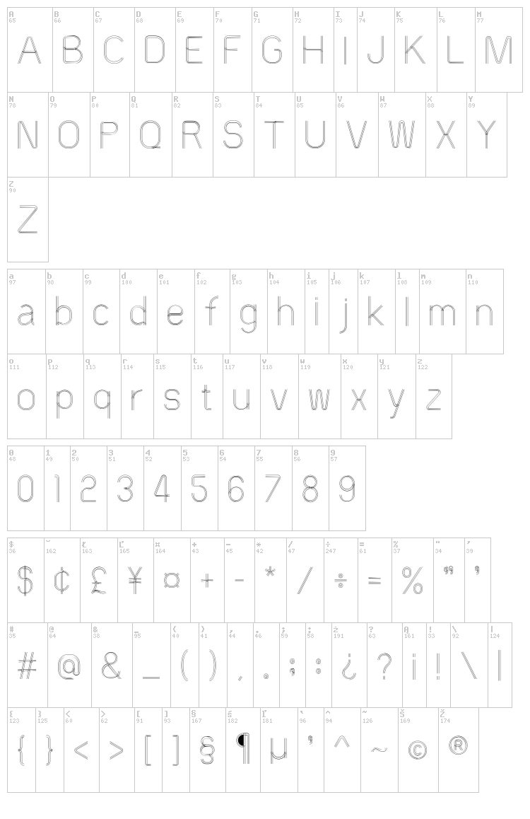 60s Stripe font map
