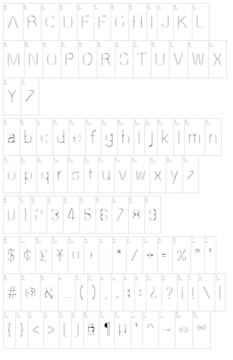 60s Stripe font map