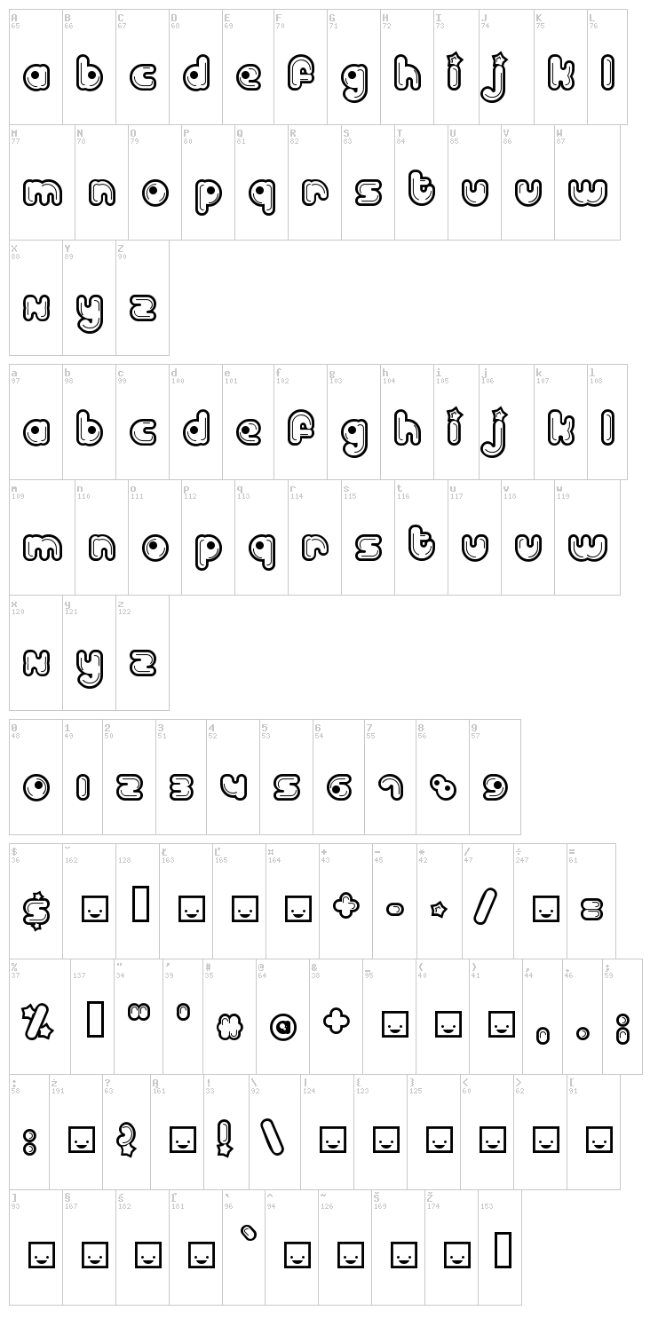 Billo Dream font map