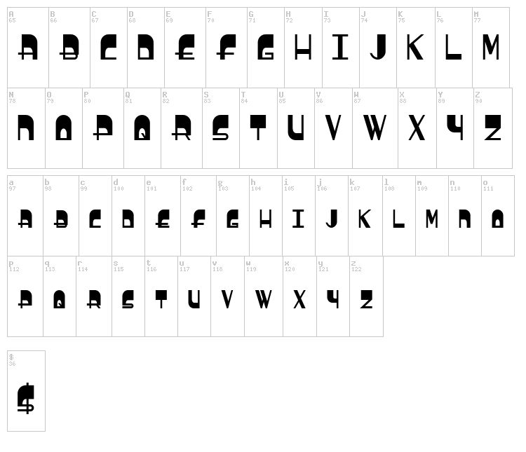 BoldyHead font map