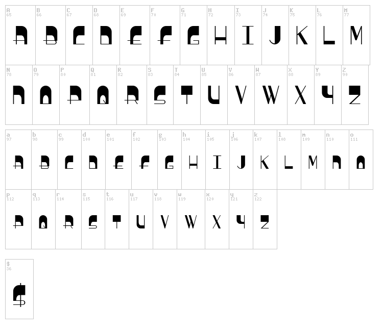 BoldyHead font map