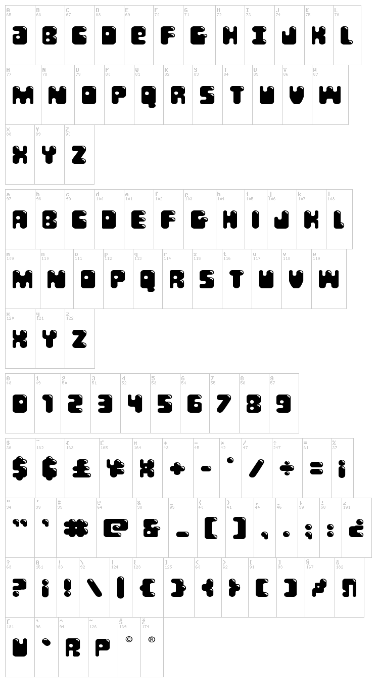 Bubble Butt font map