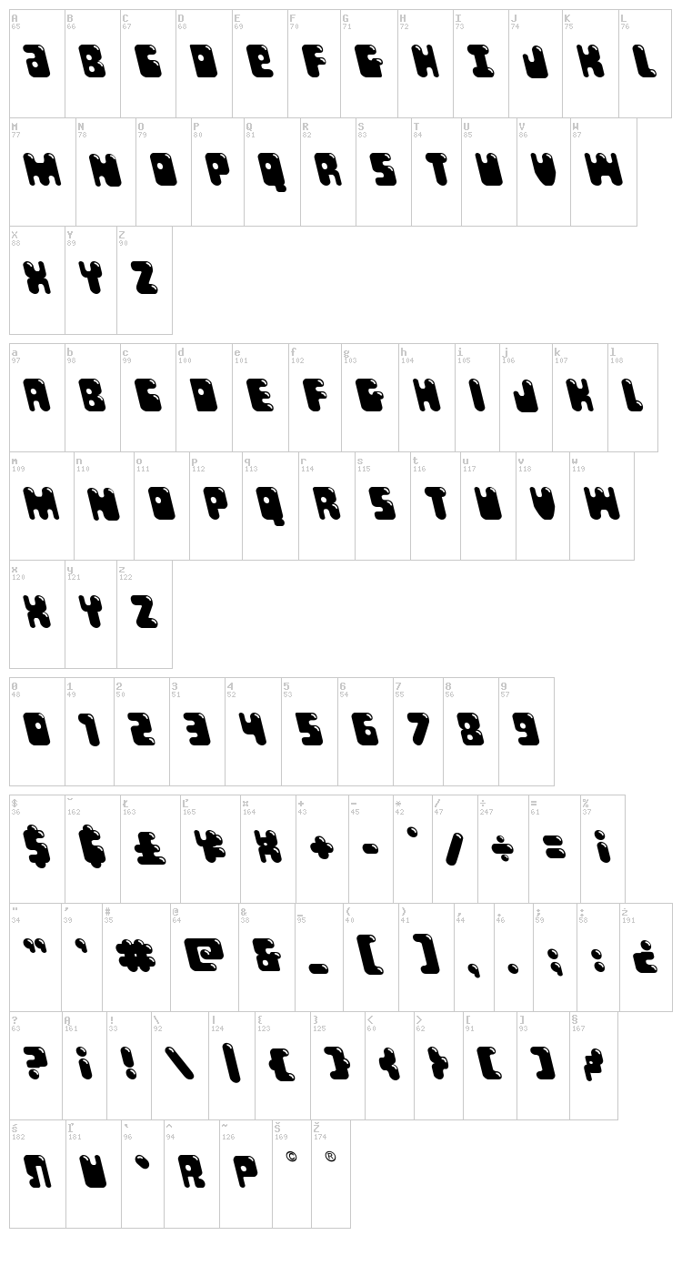 Bubble Butt font map