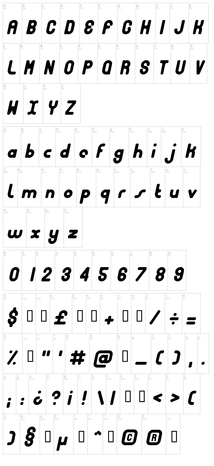 Bubble Club font map