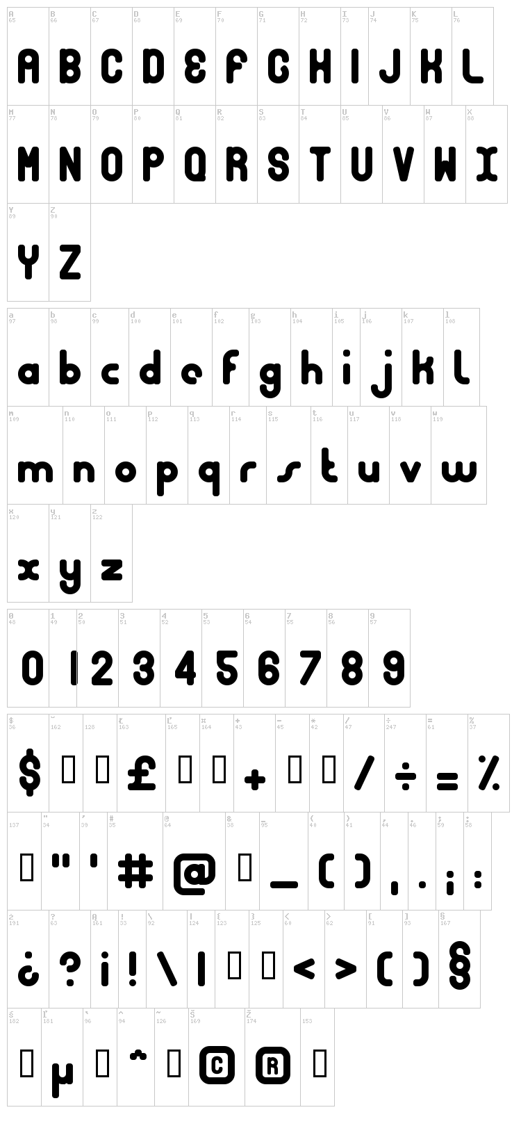 Bubble Club font map