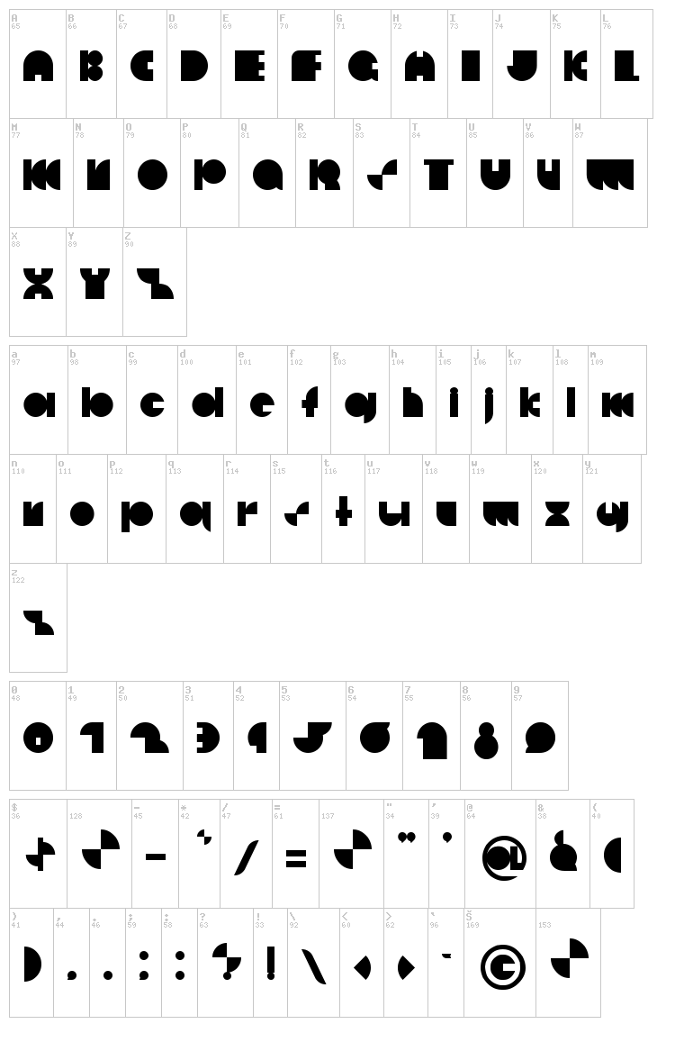 Decco Disco font map