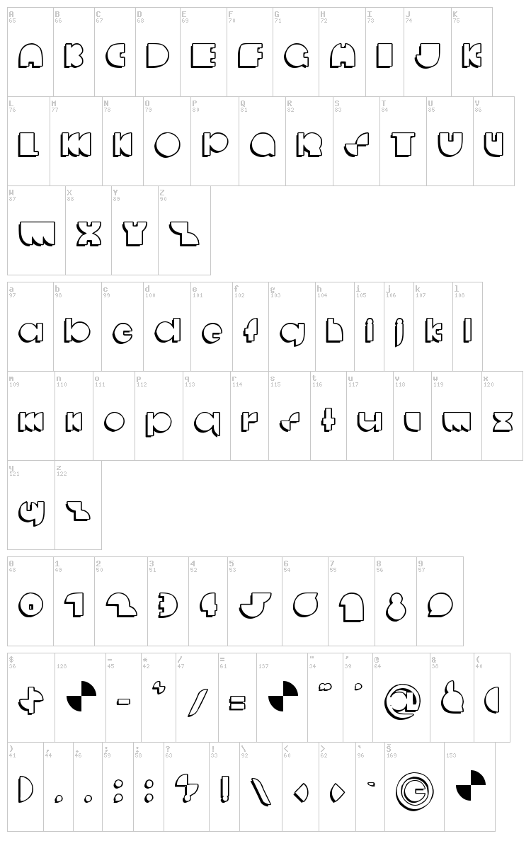 Decco Disco font map