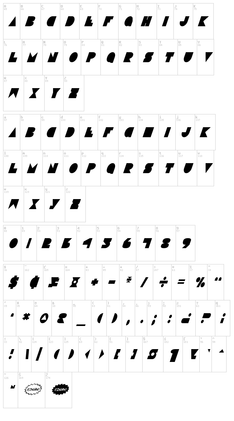 Disco Deck font map