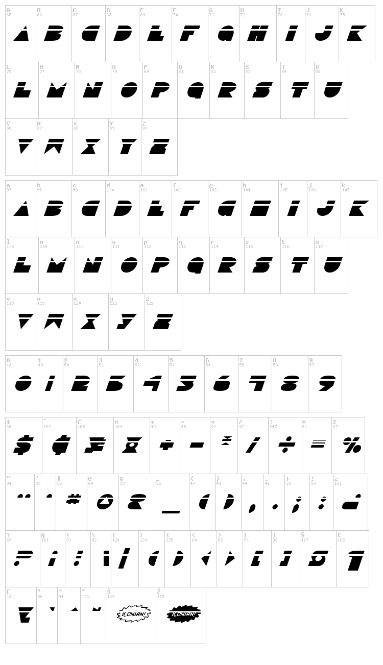 Disco Deck font map
