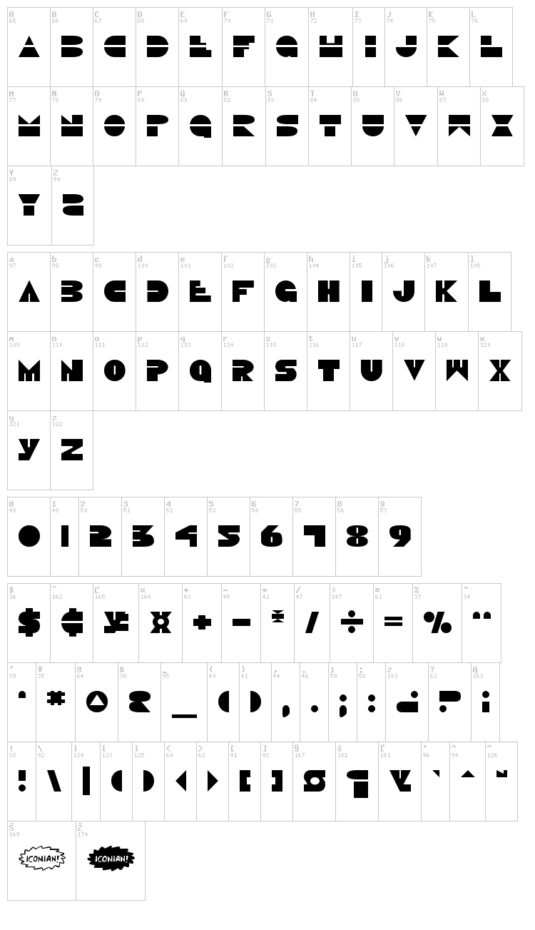 Disco Duck font map