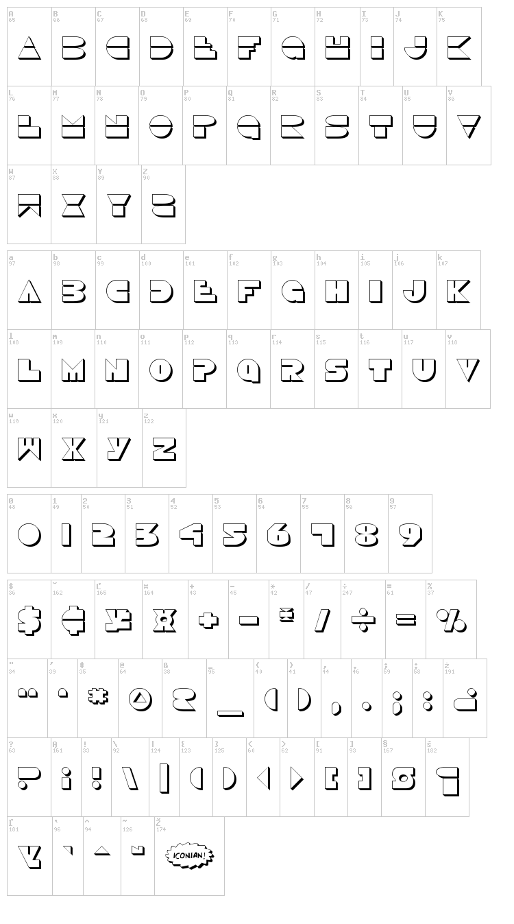 Disco Duck font map