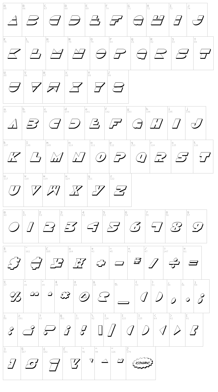 Disco Duck font map