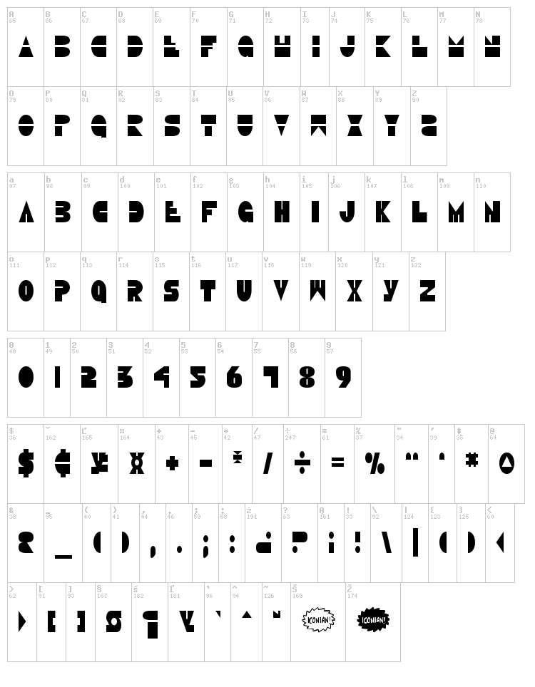 Disco Duck font map