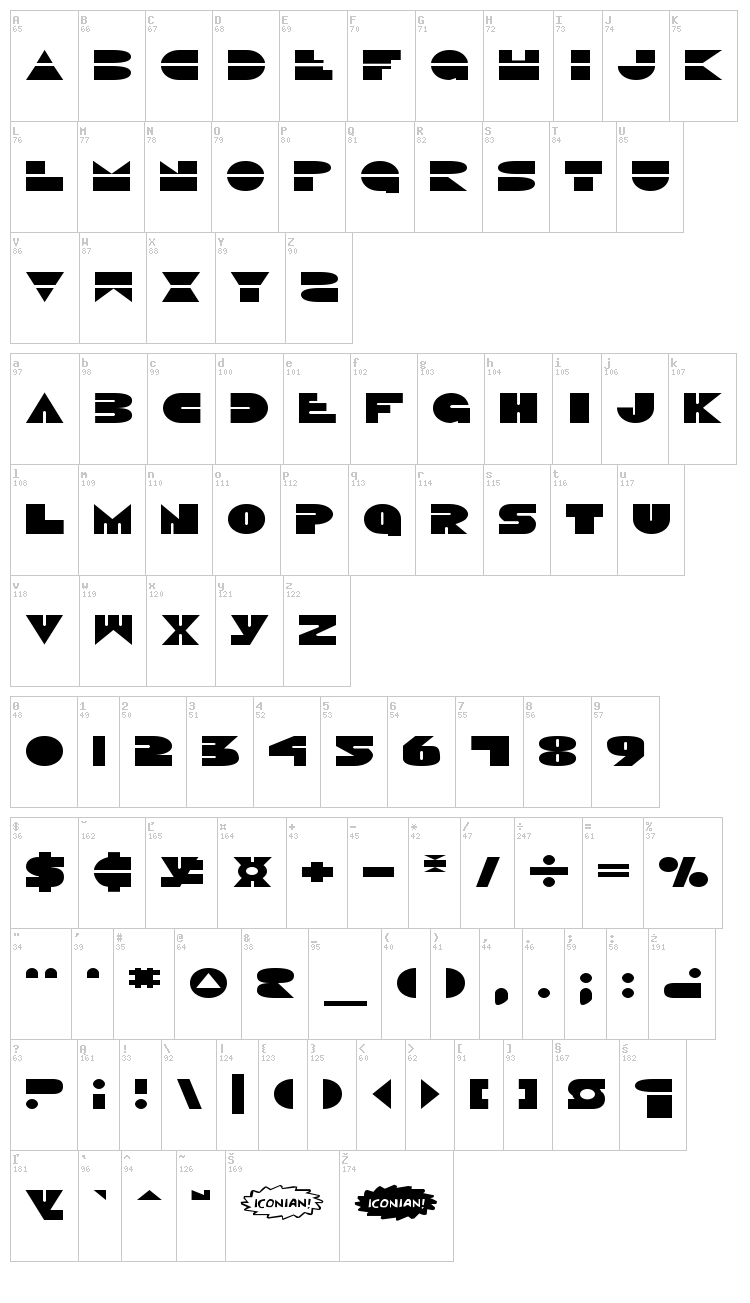 Disco Duck font map