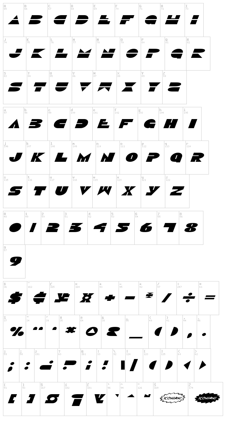 Disco Duck font map