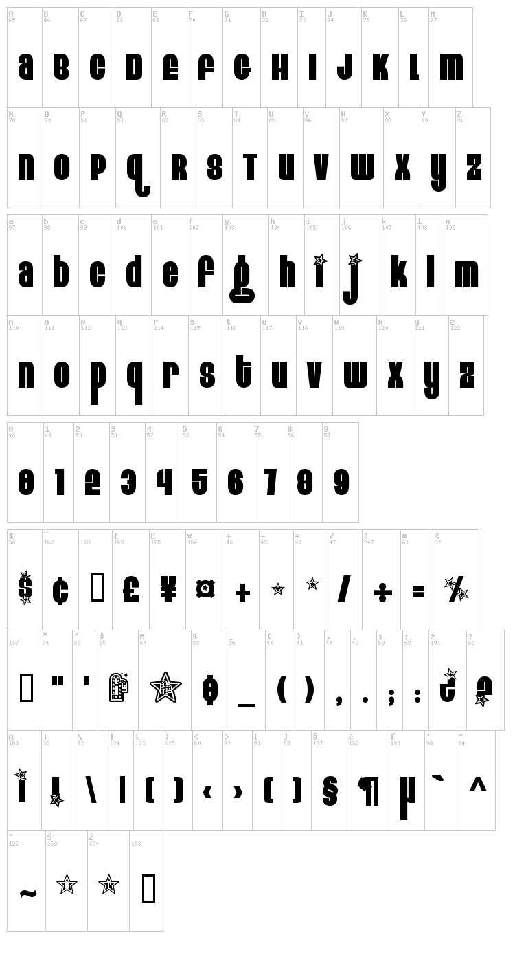 Eight Track font map