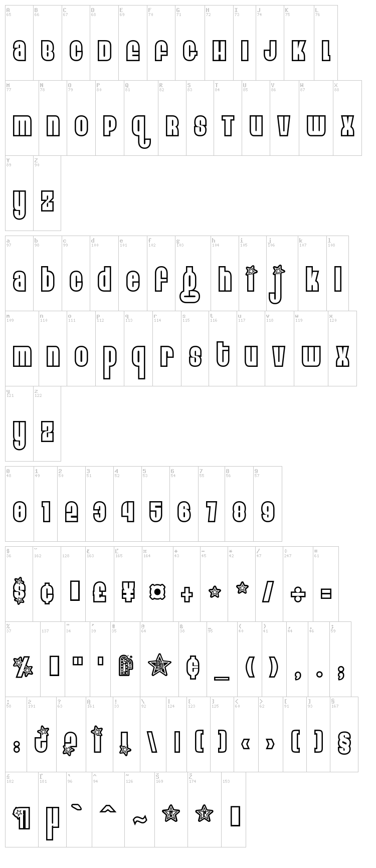 Eight Track font map
