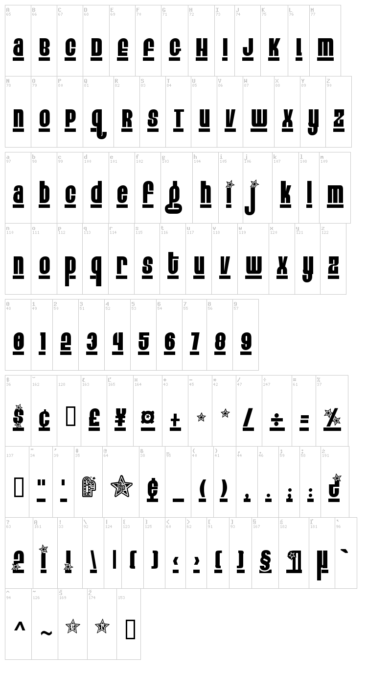 Eight Track font map