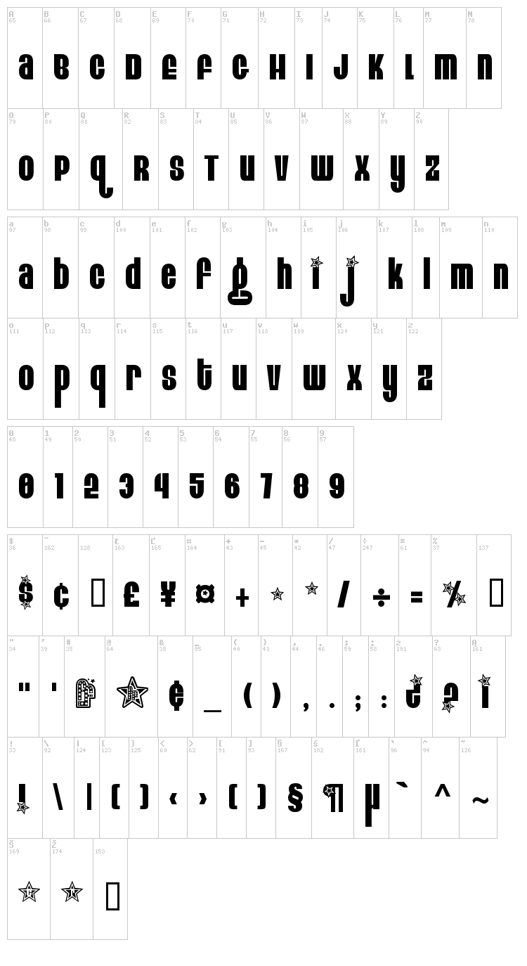 Eight Track font map